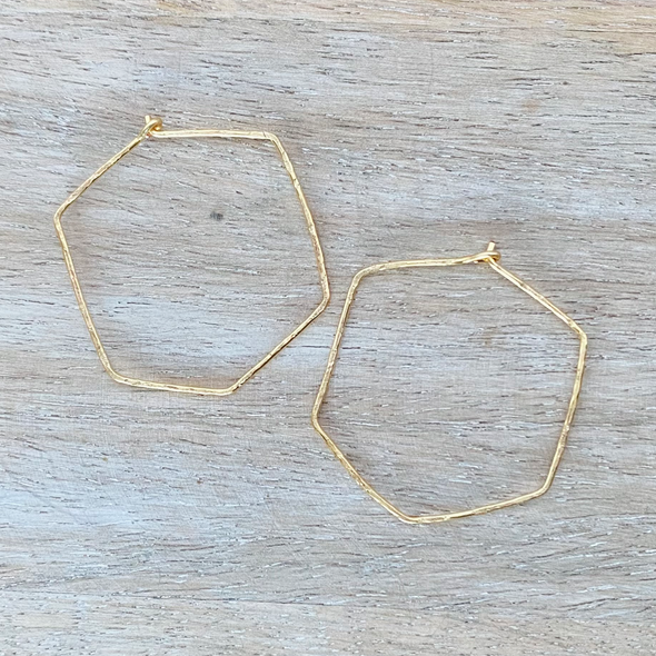 Medium Hex Hoop Earrings, Gold