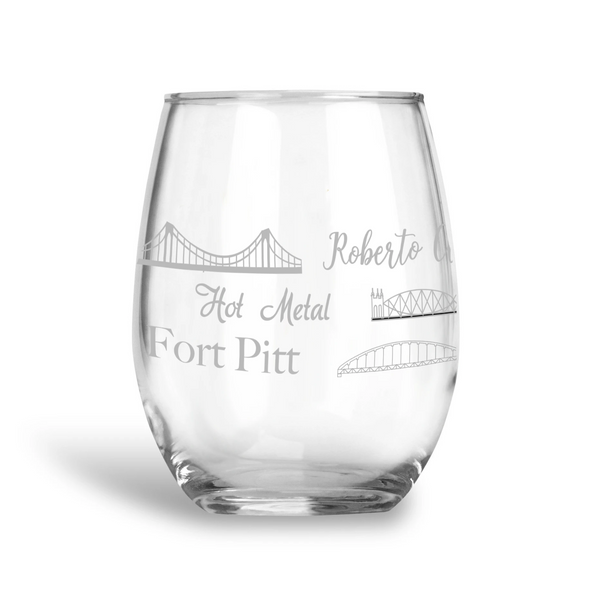 Pittsburgh Bridges, Stemless Wine Glass