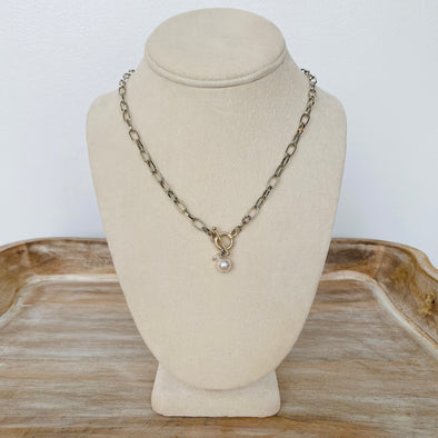 White Pearl Toggle Necklace