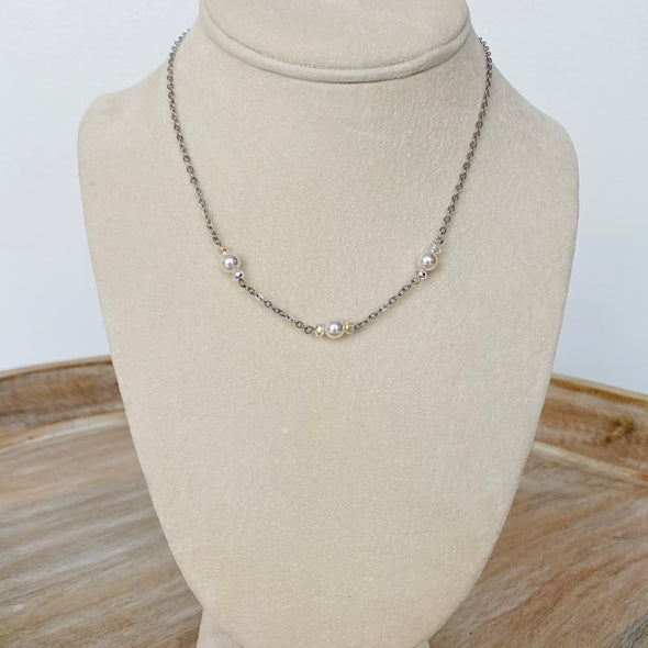 White Pearl & AB Chain Necklace