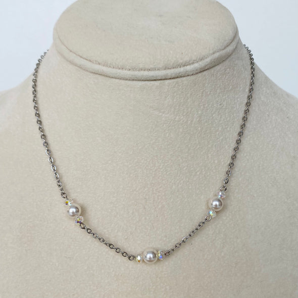 White Pearl & AB Chain Necklace