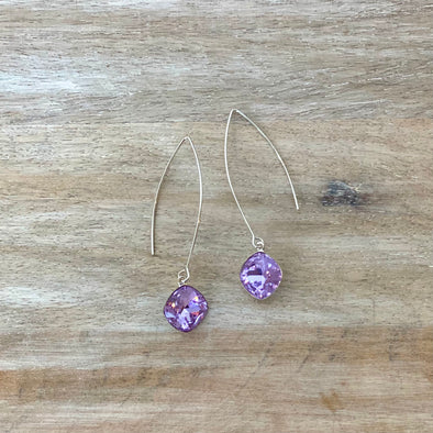 Lilac Collection, Violet Long V Wire Earrings, Rhodium