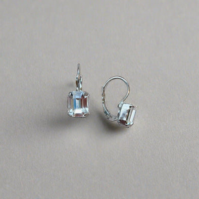 Clear Octagon Crystal Drop Earrings, Rhodium
