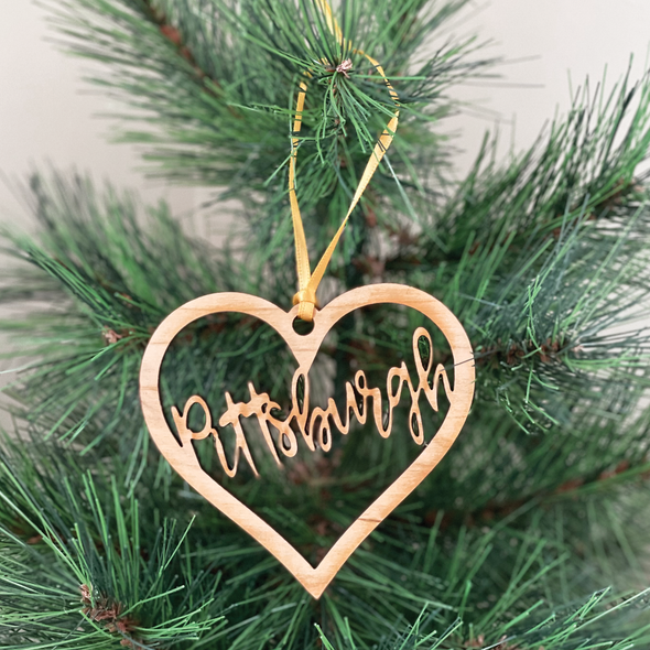 PITTSBURGH Heart, Wood Ornament, Wholesale