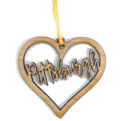 PITTSBURGH Heart, Wood Ornament, Wholesale