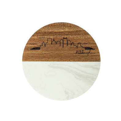 Skyline Round Marble & Wood Coaster