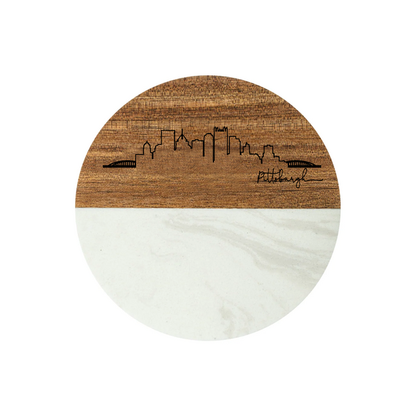 Skyline Round Marble & Wood Coaster