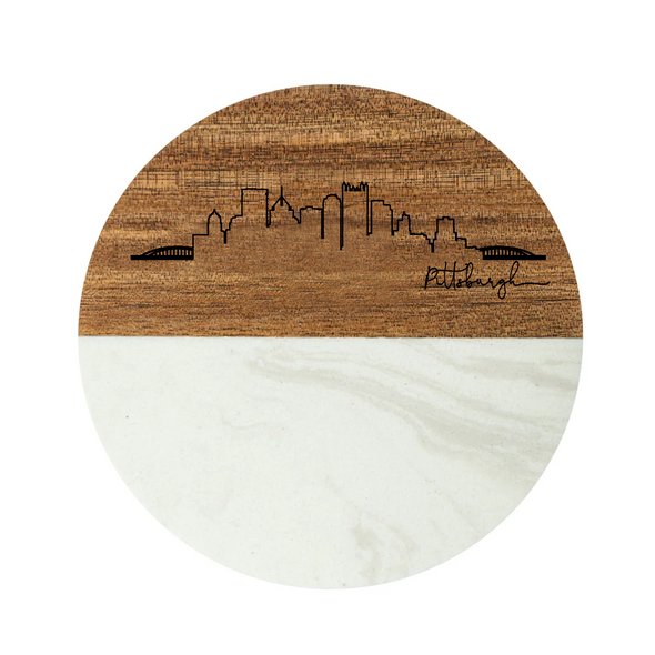 Skyline Round Marble & Wood Coaster