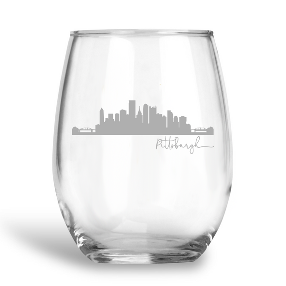 Pittsburgh Skyline, Stemless Wine Glass