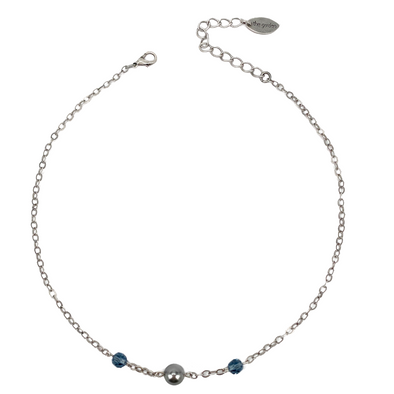 Grey and Denim, Pearl and Crystal Chain Necklace, Wholesale