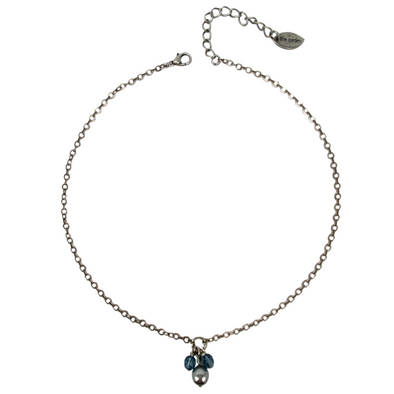 Grey and Denim, Pearl and Crystal Drop Necklace, Wholesale