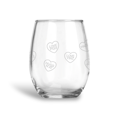 Pittsburgh Conversation Hearts, Stemless Wine Glass