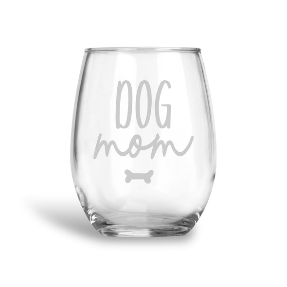 Dog Mom, Stemless Wine Glass