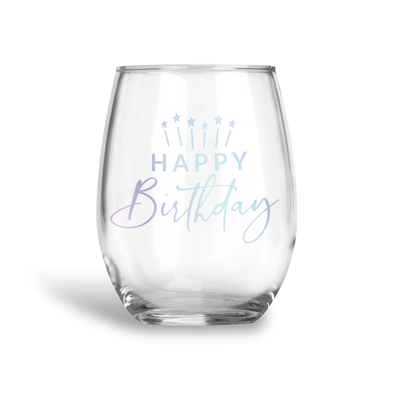 Opal Happy Birthday, Stemless Wine Glass