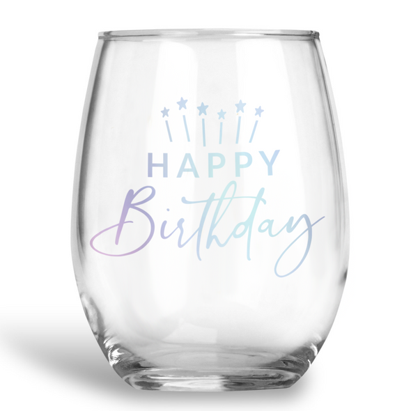 Opal Happy Birthday, Stemless Wine Glass