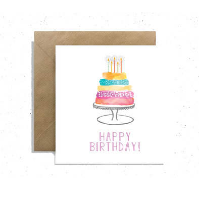 "Happy Birthday!" with a Cake, Small Enclosure Card