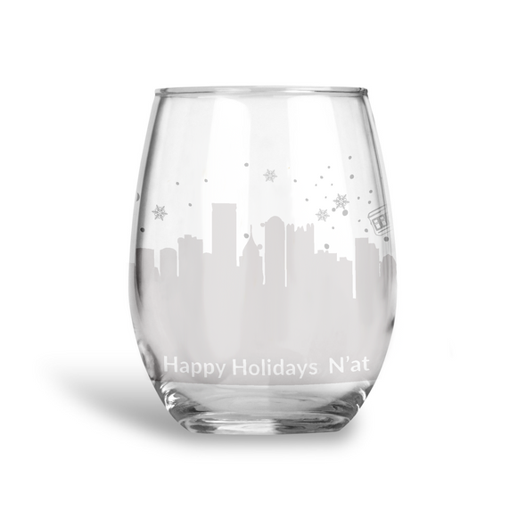 Happy Holidays N'at, Stemless Holiday Wine Glass