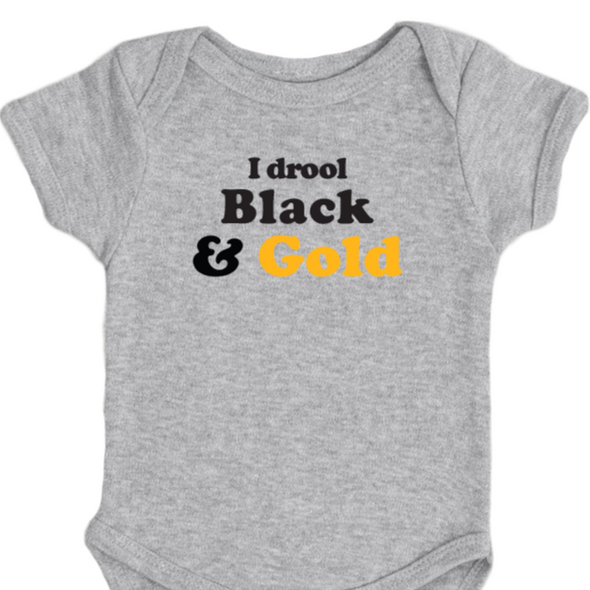 I Drool Black and Gold, Grey Onesie