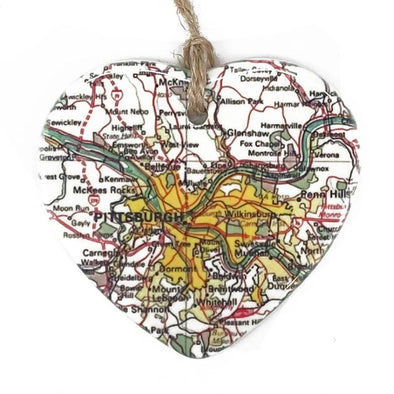 Pittsburgh Map Heart Ornament, Wholesale