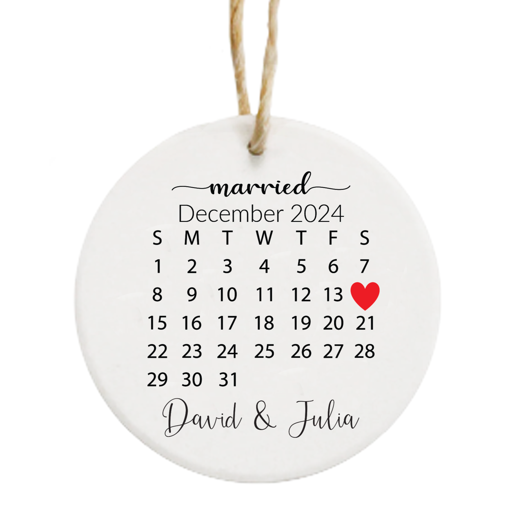 Custom Married, Calendar Ornament Gifted Hands Gift Shop