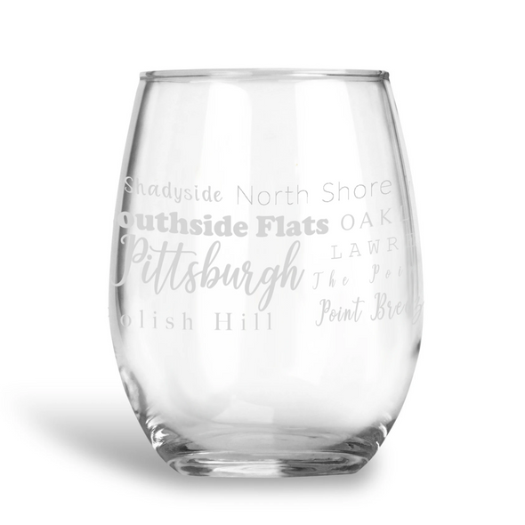 Pittsburgh Neighborhoods, Stemless Wine Glass