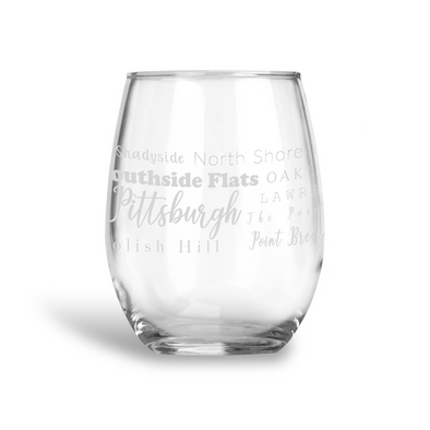 Pittsburgh Neighborhoods, Stemless Wine Glass, Wholesale