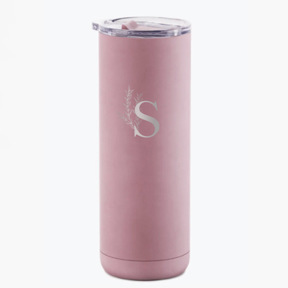 Dusty Rose 20oz Tumbler with Custom Floral Initial