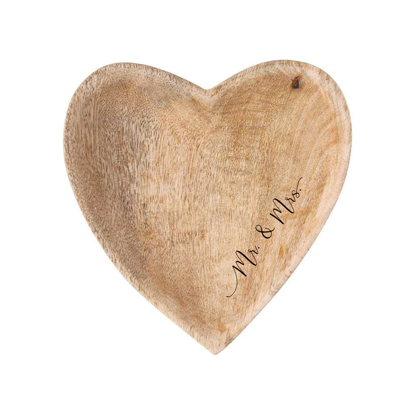 Mr. & Mrs., Wooden Heart Dish
