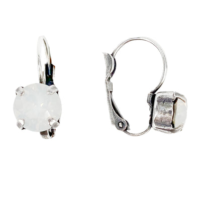 White Opal, 8mm Crystal Drop Earrings