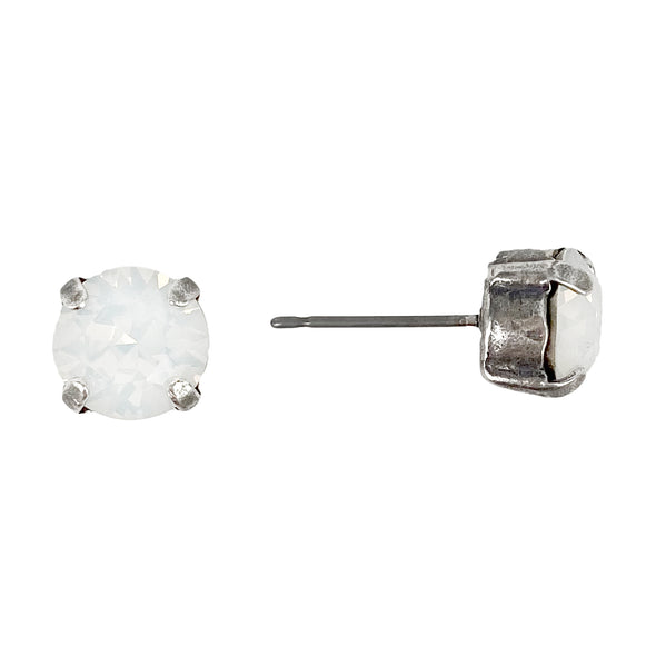 White Opal, 8mm Crystal Stud Earrings